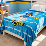 Personalized Cheer Blanket for Girls, Custom Name & Cartoon Character Throw Cheer Team Gift for Adults, Team, Girls, Dancers & Athletes, Soft Fleece Blanket for Bedroom, Travel & Competitions